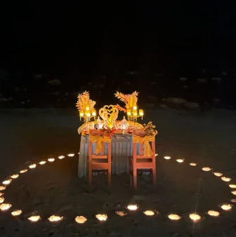 Romantic Beachside Candlelight Dinner - Heart Shape Candle Setup